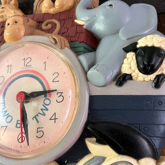 Vintage Noah's Ark Wall Clock Nursery Room Two By Two Rainbow Kids Time Working - Picture 5 of 7